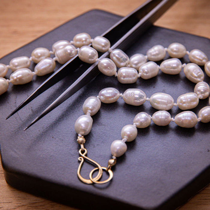 Pearl knotting necklaces workshop at Silver Peak Studio