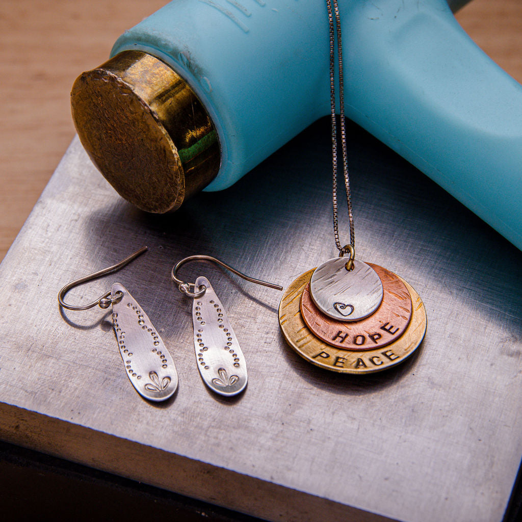 Stamping 101: Layered Pendant and Earrings. January 7 from 5:30-8:30 p.m. 2 spots left!