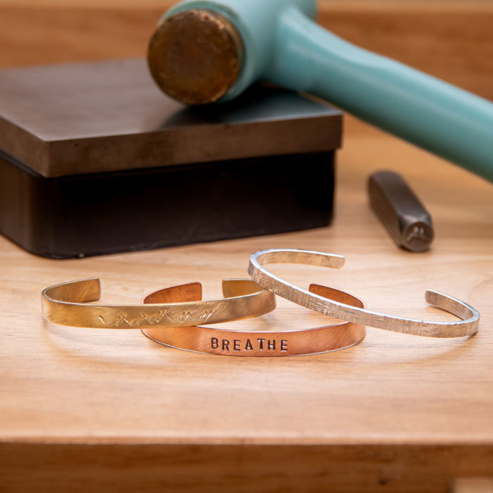 Stamped and textured skinny cuff bracelet workshop in Lafayette, CO.